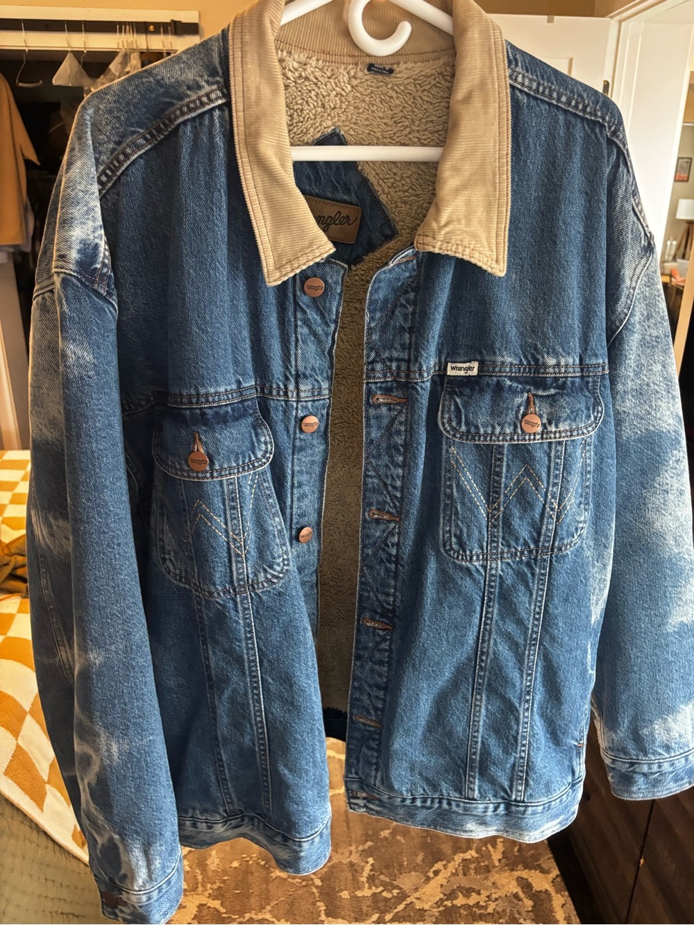 Wrangler Blue Denim Jacket with Tan Corduroy Collar